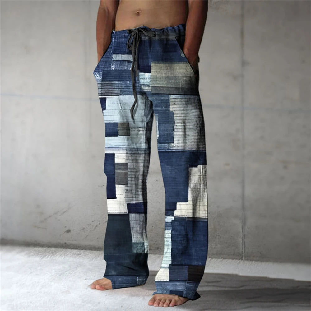Men's Trousers Summer Pants Beach Pants Drawstring Elastic Waist 3D Print Color Block Geometric Graphic Prints Casual Pants
