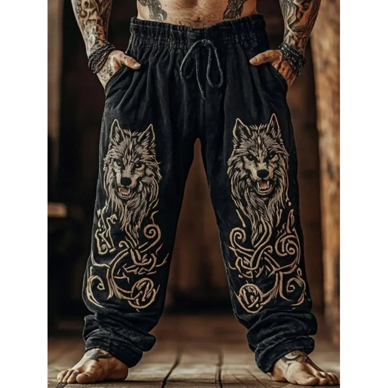 Men's Viking Retro Nordic Totem Two tone 3D Printed Casual Pants Drawstring Straight Leg Pants Summer Beach Pants