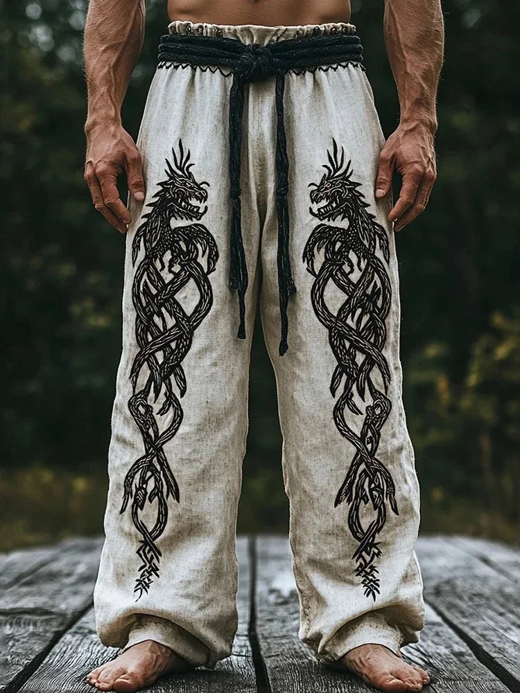 NEW Men's Viking Retro North European Eagle Totem 3D Printed Casual Pants Drawstring Straight Leg Pants Summer Beach Pants