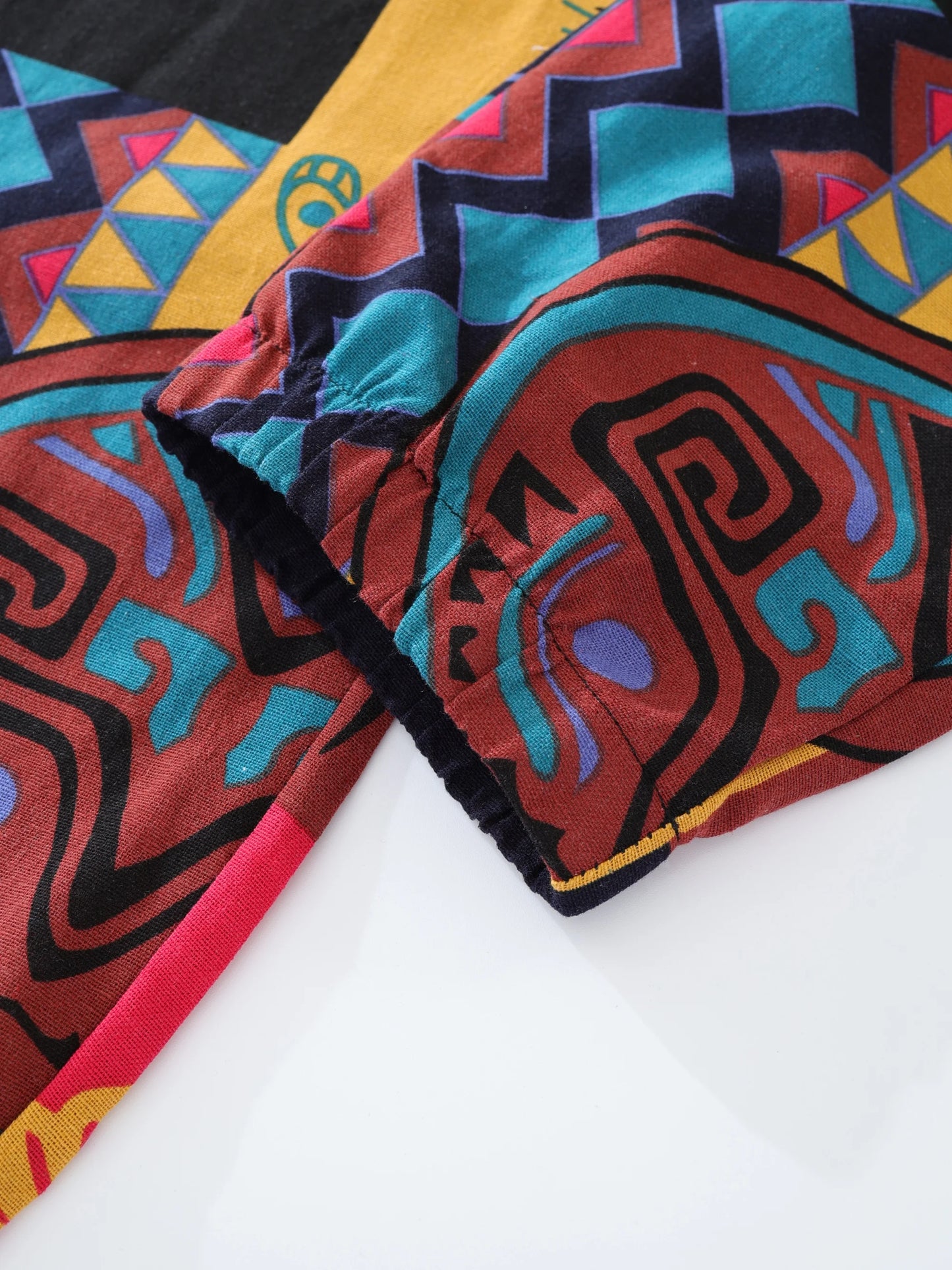 Men's Boho Tribal Print Stretch Linen Pnats Cotton Blend Drawstring LightWeight Trousers with Pockets Summer Jogger Pants