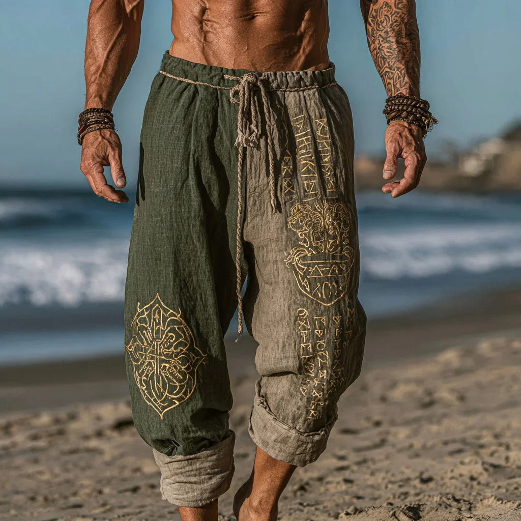 NEW Men's Viking Retro North European Eagle Totem 3D Printed Casual Pants Drawstring Straight Leg Pants Summer Beach Pants