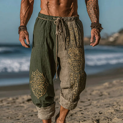 NEW Men's Viking Retro North European Eagle Totem 3D Printed Casual Pants Drawstring Straight Leg Pants Summer Beach Pants