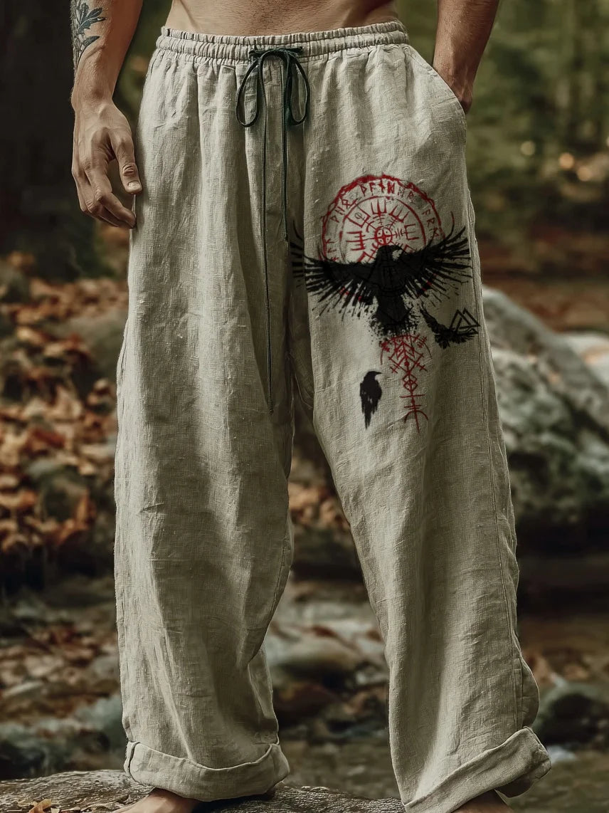 NEW Men's Viking Retro North European Eagle Totem 3D Printed Casual Pants Drawstring Straight Leg Pants Summer Beach Pants