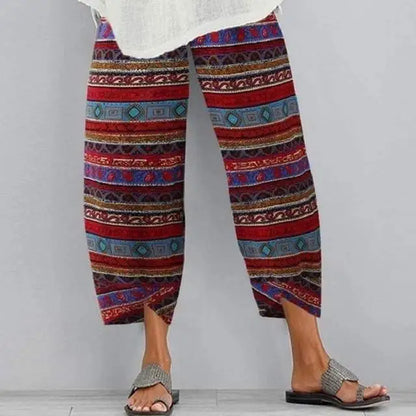 Women's Harem Pants Vintage Cotton Linen Elastic Waist Wide Leg Trousers Female Casual Solid Pockets Loose Cropped Pants