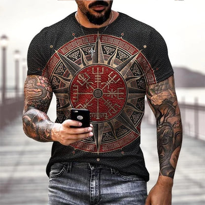 Viking Tattoo 3D Printing T-Shirt Men's Fashion Street Hip Hop Viking Pattern Short Sleeve T shirt Summer