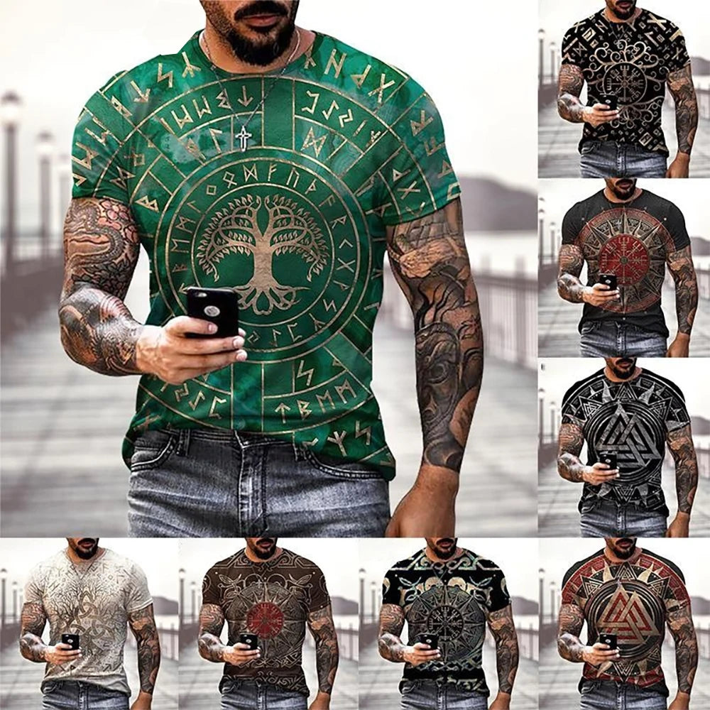 Viking Tattoo 3D Printing T-Shirt Men's Fashion Street Hip Hop Viking Pattern Short Sleeve T shirt Summer