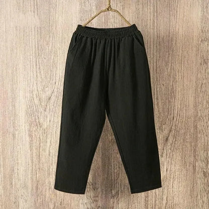 Women Casual Loose Harem Elastic Waist Cotton Linen Pants Ninth Trousers