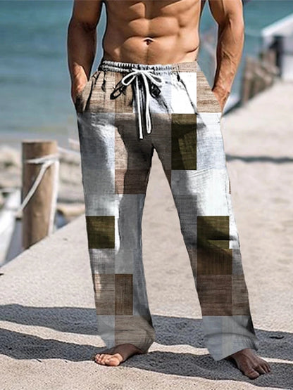Men's Trousers Summer Pants Beach Pants Drawstring Elastic Waist 3D Print Color Block Geometric Graphic Prints Casual Pants
