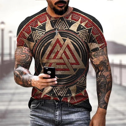 Viking Tattoo 3D Printing T-Shirt Men's Fashion Street Hip Hop Viking Pattern Short Sleeve T shirt Summer