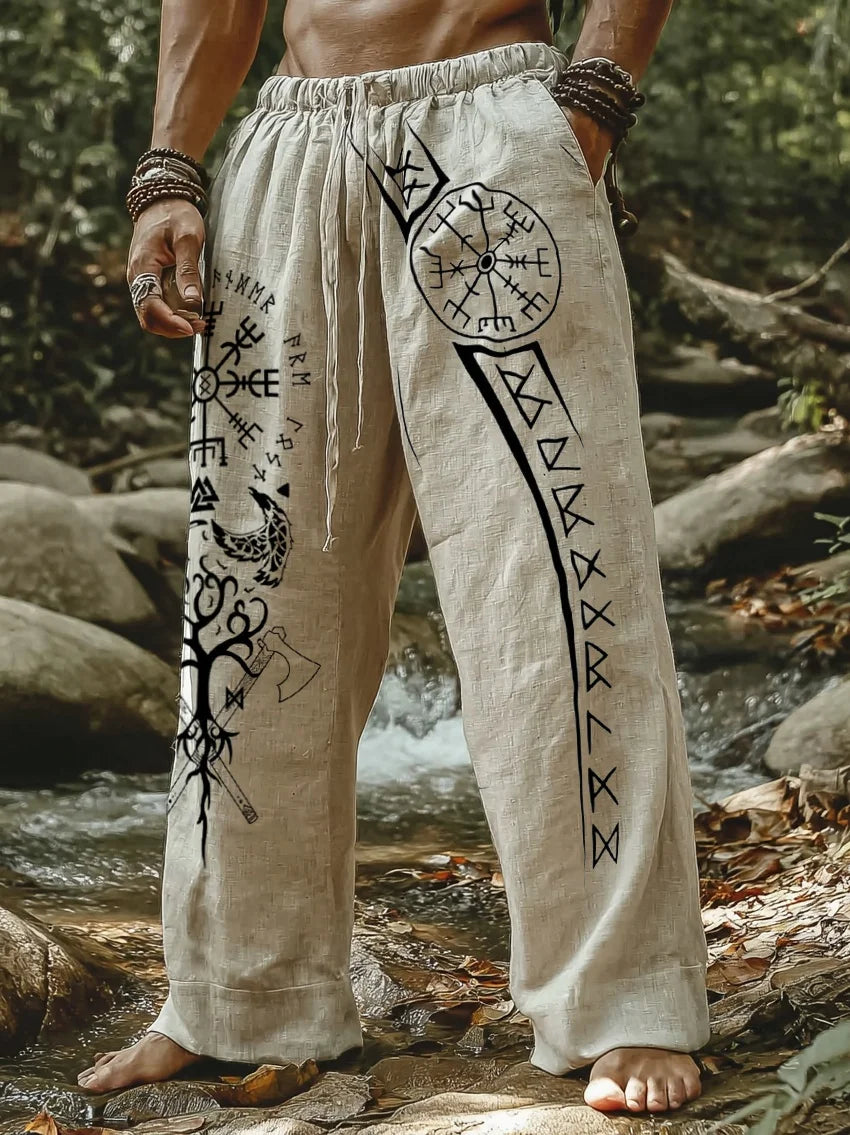 NEW Men's Viking Retro North European Eagle Totem 3D Printed Casual Pants Drawstring Straight Leg Pants Summer Beach Pants