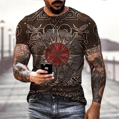Viking Tattoo 3D Printing T-Shirt Men's Fashion Street Hip Hop Viking Pattern Short Sleeve T shirt Summer