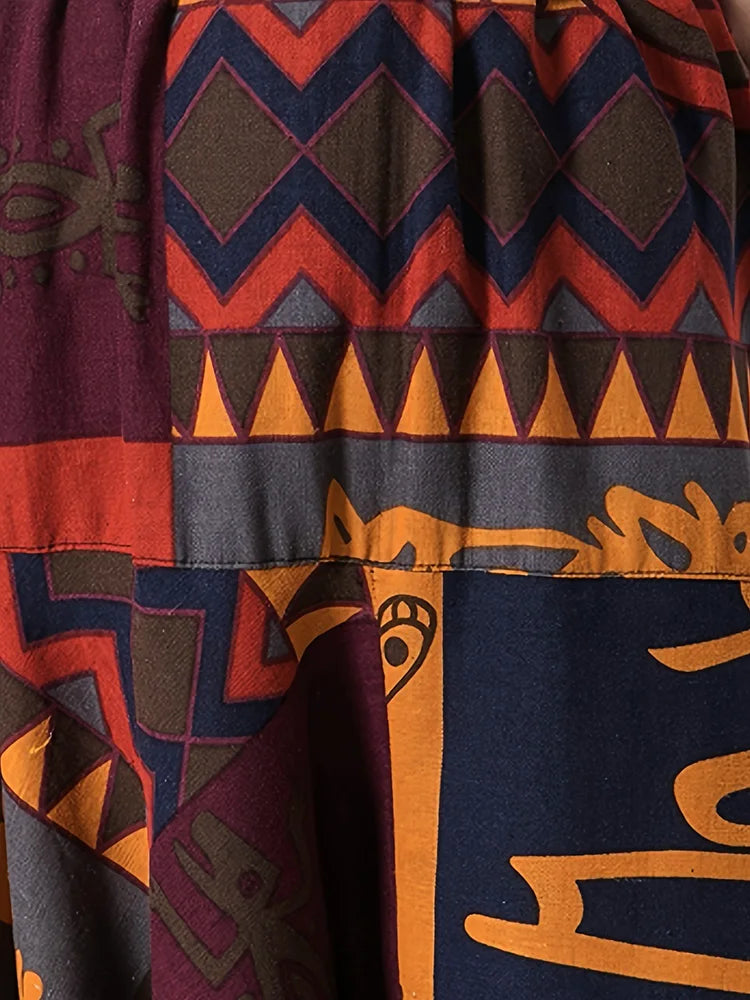 Men's Stylish Vintage Harem Pants Drop Crotch Design Casual Trousers Breathable Loose Fit Boho Pants Random Print Joggers