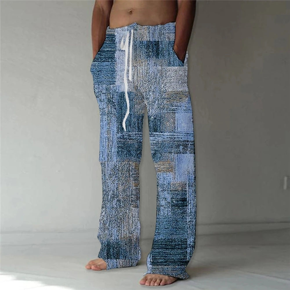 Men's Trousers Summer Pants Beach Pants Drawstring Elastic Waist 3D Print Color Block Geometric Graphic Prints Casual Pants