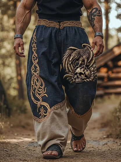 Men's Viking Retro Nordic Totem Two tone 3D Printed Casual Pants Drawstring Straight Leg Pants Summer Beach Pants