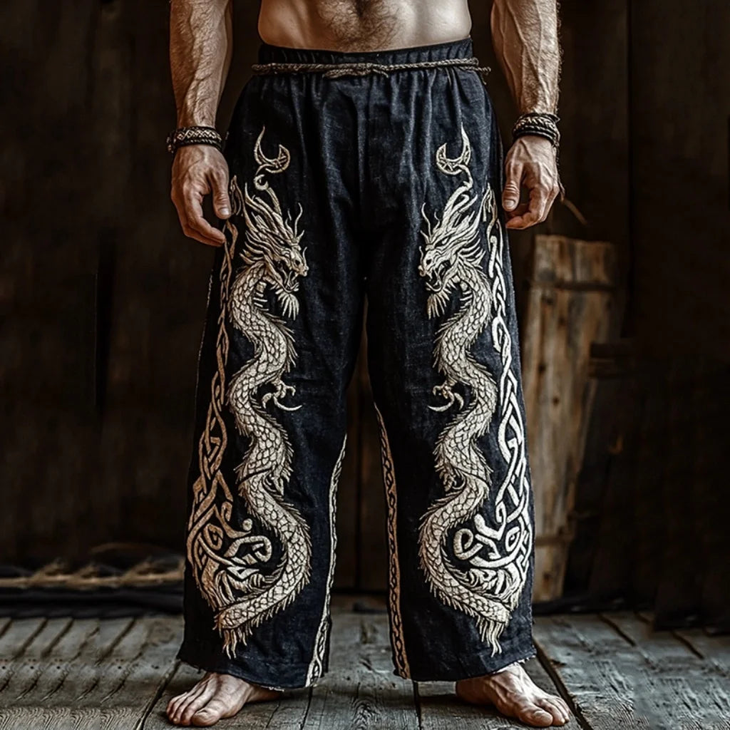 NEW Men's Viking Retro North European Eagle Totem 3D Printed Casual Pants Drawstring Straight Leg Pants Summer Beach Pants