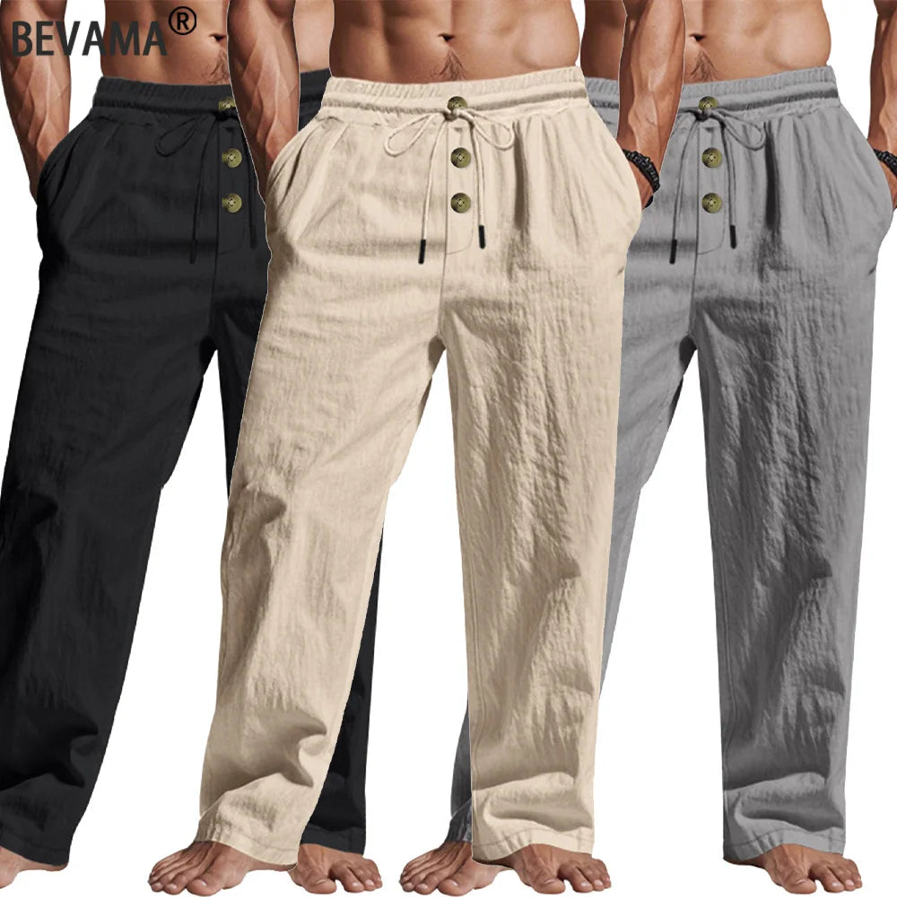 Men's Casual Pants Male Summer Breathable Trousers Solid Color High Quality Sweatpants Hawaiian Beach Sports Jogging Pants