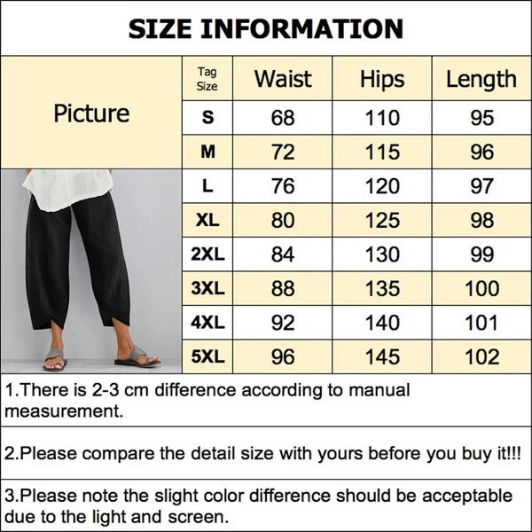 Women's Harem Pants Vintage Cotton Linen Elastic Waist Wide Leg Trousers Female Casual Solid Pockets Loose Cropped Pants