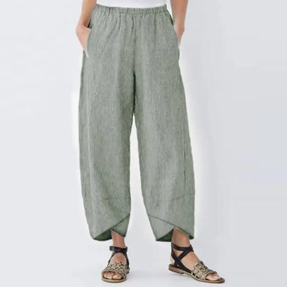Women's Harem Pants Vintage Cotton Linen Elastic Waist Wide Leg Trousers Female Casual Solid Pockets Loose Cropped Pants