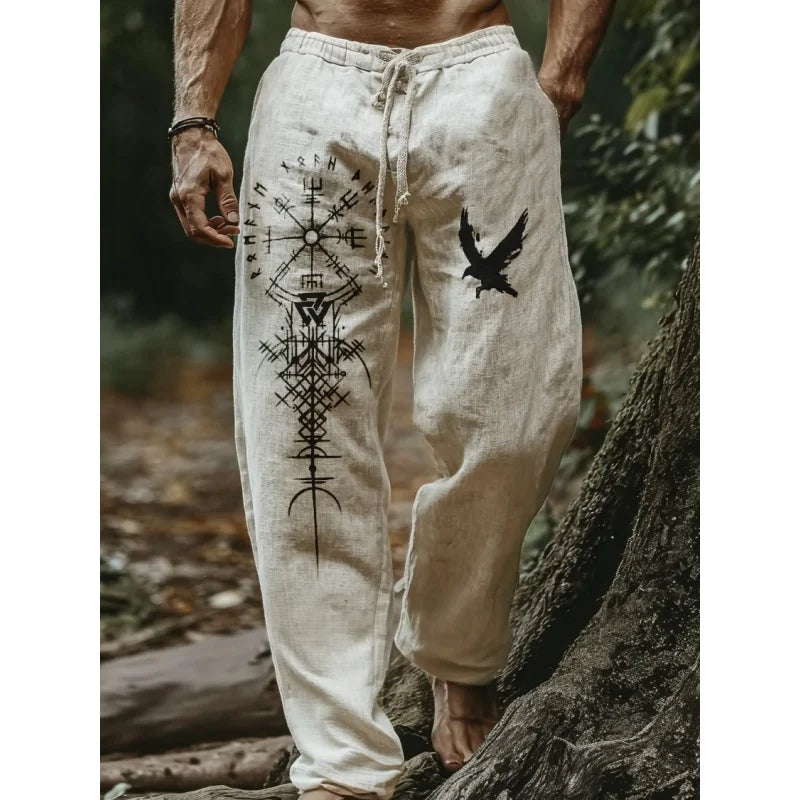 Men's Viking Retro Nordic Totem Two tone 3D Printed Casual Pants Drawstring Straight Leg Pants Summer Beach Pants
