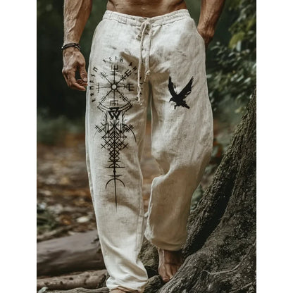 Men's Viking Retro Nordic Totem Two tone 3D Printed Casual Pants Drawstring Straight Leg Pants Summer Beach Pants