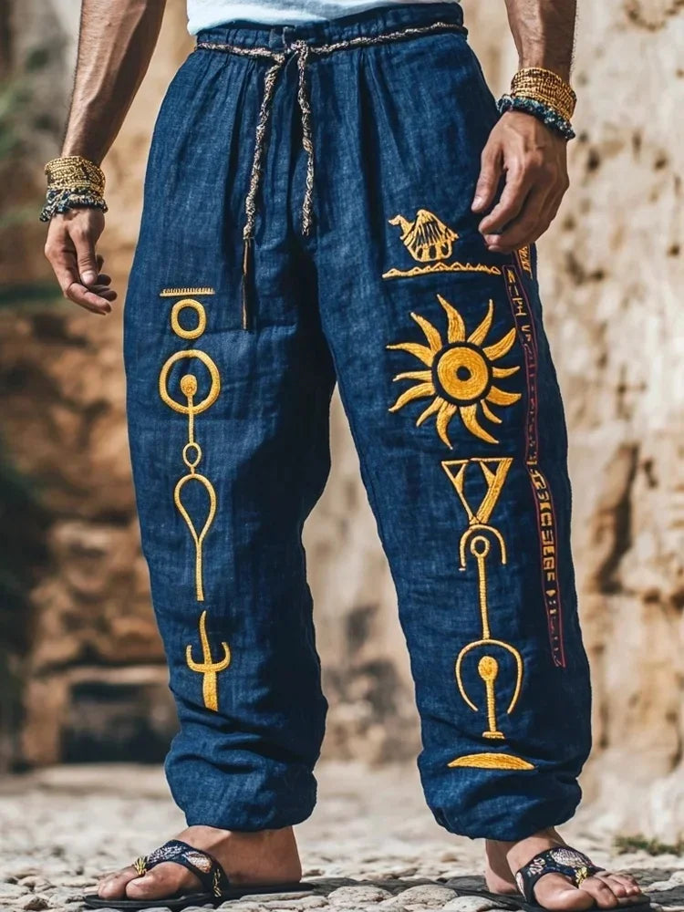 Men's Viking Retro Nordic Totem Two tone 3D Printed Casual Pants Drawstring Straight Leg Pants Summer Beach Pants