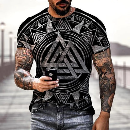 Viking Tattoo 3D Printing T-Shirt Men's Fashion Street Hip Hop Viking Pattern Short Sleeve T shirt Summer