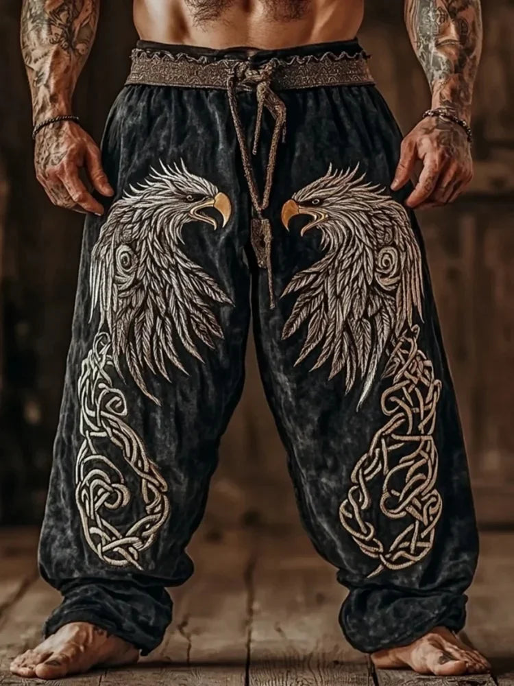 Men's Viking Retro Nordic Totem Two tone 3D Printed Casual Pants Drawstring Straight Leg Pants Summer Beach Pants