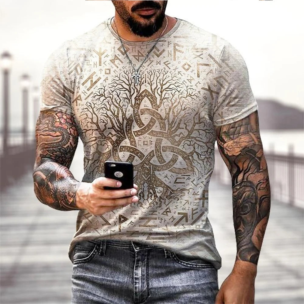 Viking Tattoo 3D Printing T-Shirt Men's Fashion Street Hip Hop Viking Pattern Short Sleeve T shirt Summer
