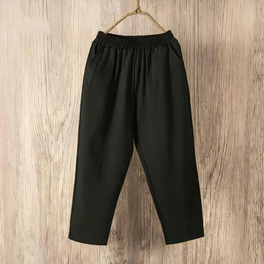 Women Casual Loose Harem Elastic Waist Cotton Linen Pants Ninth Trousers