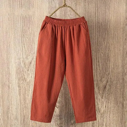 Women Casual Loose Harem Elastic Waist Cotton Linen Pants Ninth Trousers
