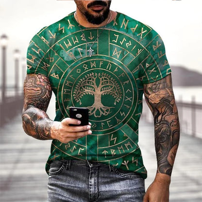 Viking Tattoo 3D Printing T-Shirt Men's Fashion Street Hip Hop Viking Pattern Short Sleeve T shirt Summer