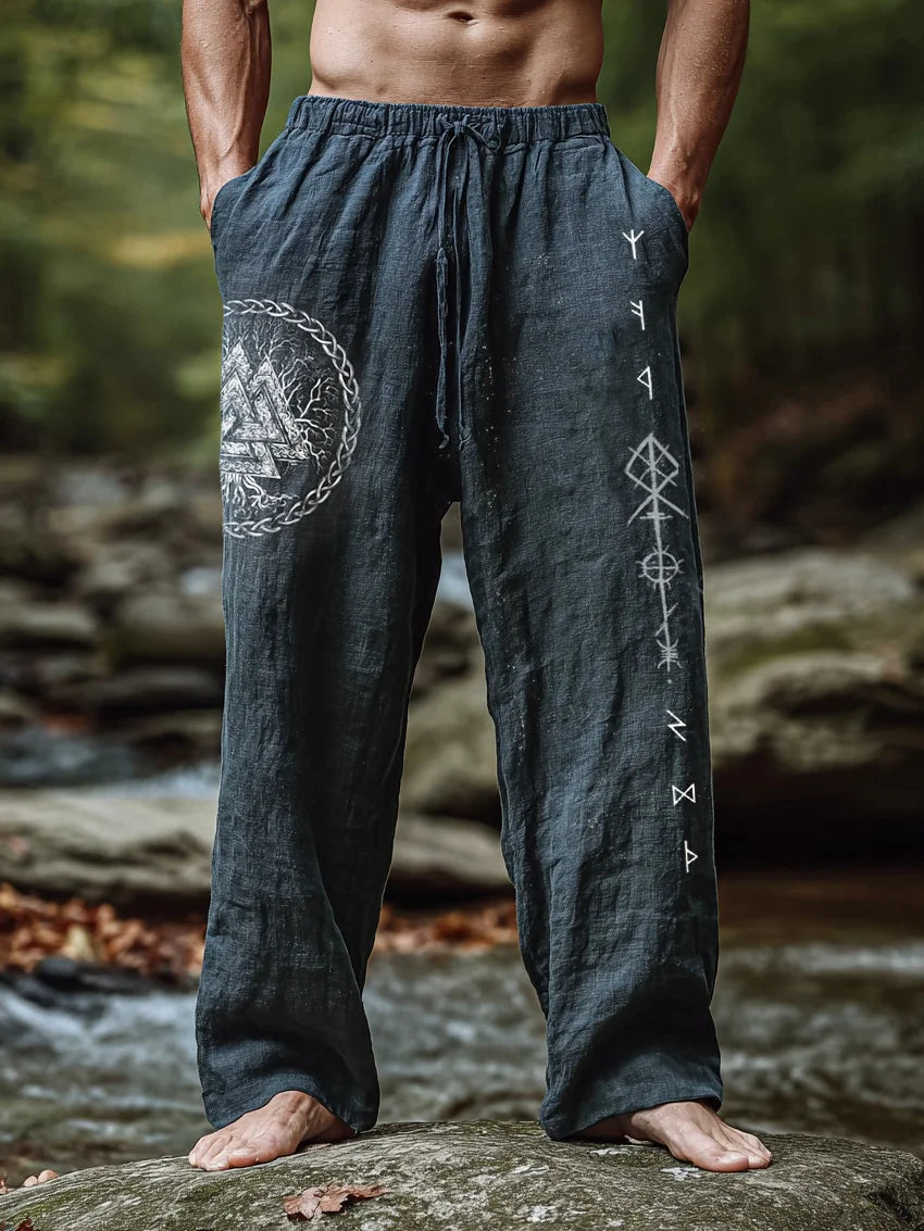 Men's Viking Retro Nordic Totem Two tone 3D Printed Casual Pants Drawstring Straight Leg Pants Summer Beach Pants