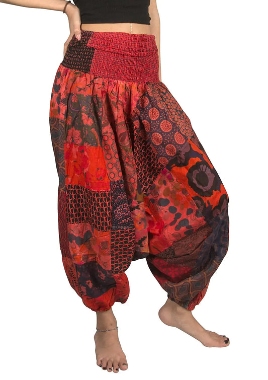 Tribe Azure 100% Cotton Casual Pants Patchwork Comfortable Baggy Yoga Hippie Boho Colorful (Medium Ravishing Red)