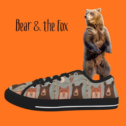 Whimsical Bear & Fox Women’s Low Top Sneakers – Woodland Magic 🦊🐻
