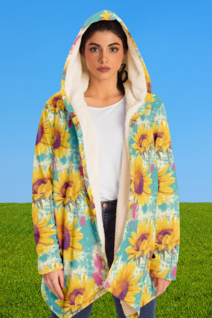 Cloak Hoodie – Sunflowers Gone Wild 🌻 Vintage Floral With a Splash of Chaos