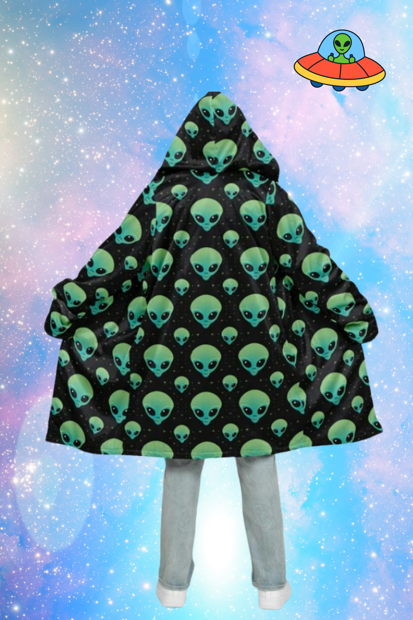 Area 51 Black & Green Alien Terrestrial Zipper Cloak – One-of-a-Kind Hooded Cape for Festivals, Travel & Statement Style | Holloween Coat