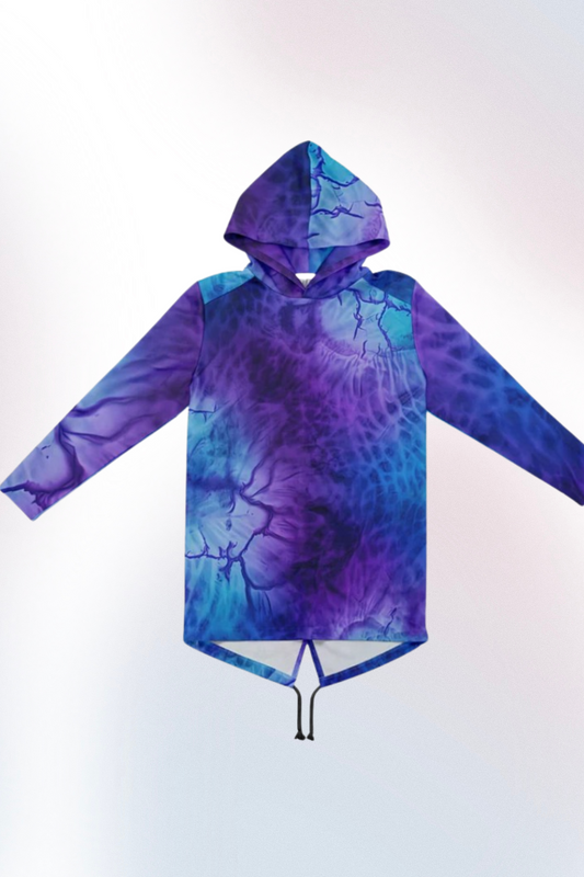 Purple Black Tie Dye Heavyweight Elongated Hoodie – Streetwear Style