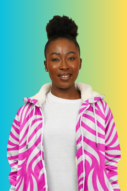 Hot Pink & White Boho Swirl Hooded Zipper Cloak Wrap | Festival Cloak with Abstract Boho Design