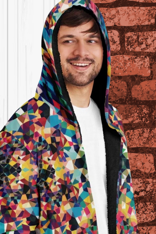 Microfleece Cloak – Vibrant Kaleidoscopic Mosaic Geometric Pattern, Colorful Boho Wrap