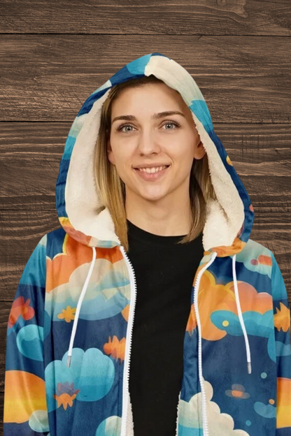 Zipper Cloak – Vibrant Kaleidoscope Mosaic Microfleece Wrap, Colorful Boho Festival Poncho