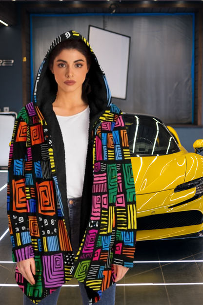 Microfleece Cloak – Vibrant Kaleidoscopic Mandala Hoodie Cape | Boho Festival Streetwear Wrap