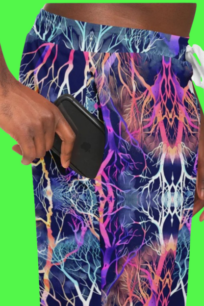 Athletic Jogger with Tree Branch Gradient – Vibrant Fantasy Coral & Neon Pattern Unique Custom Design