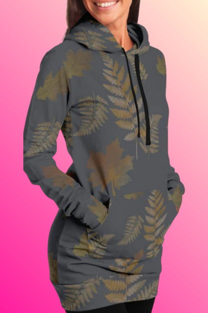 Forest Leaves Fern Hoodie Dress