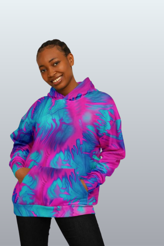 Heavyweight Oversized Pink & Blue Tie Dye Hoodie – Watercolor Swirl Abstract Streetwear