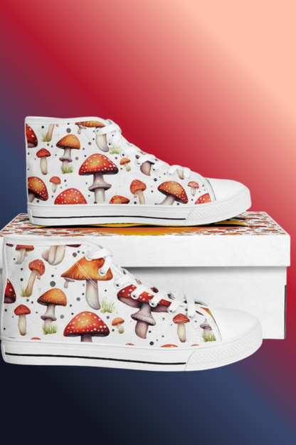 Urban Peak High Top Shoes | Colorful Mushroom Print Sneakers | Creative Nature-Inspired Streetwear