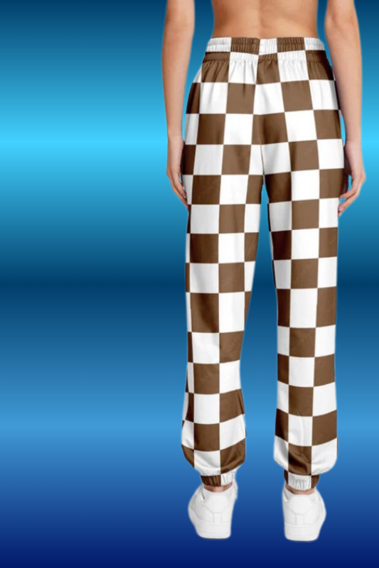 Mocha & White Checkered Athletic Sweatpants