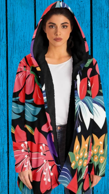 Wearable Art: Vibrant Hummingbird & Floral Microfleece Cloak” 🎨✨