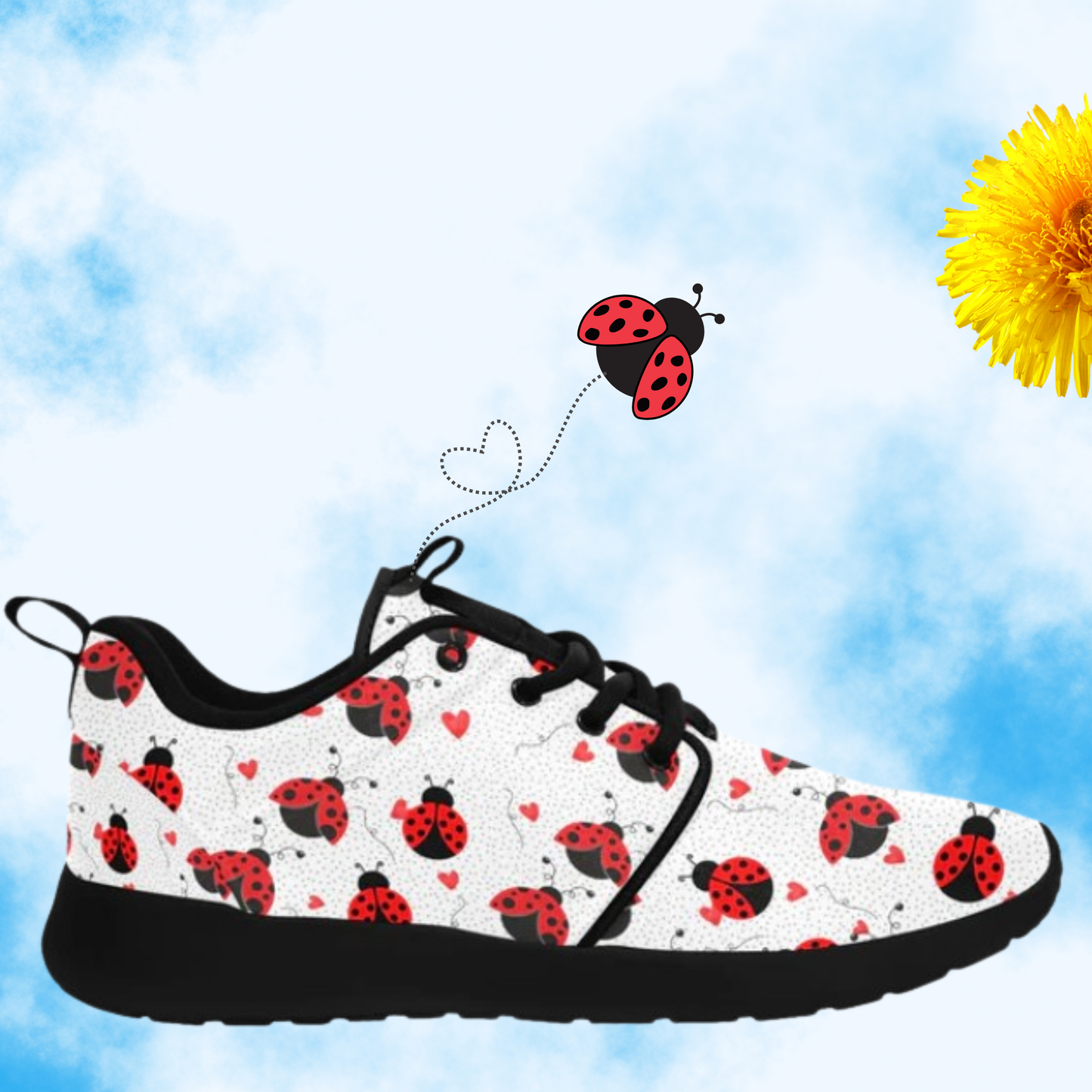 Ladybugs Love Women's And Children's Sneakers, Ladybird Shoes Art, White & Black Sneakers, Lady Bug Shoes, Custom Sneakers