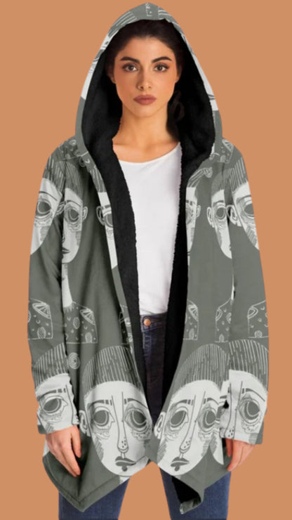 Gray Abstract Cloak – Abstract Expressionism Hooded Cloak | Artistic Fashion Meets Boho Chic Style