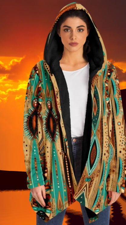 Earth-Tone Hooded Cloak – Tribal Coat for Boho Men & Boho Mom Style | Artistic Fashion